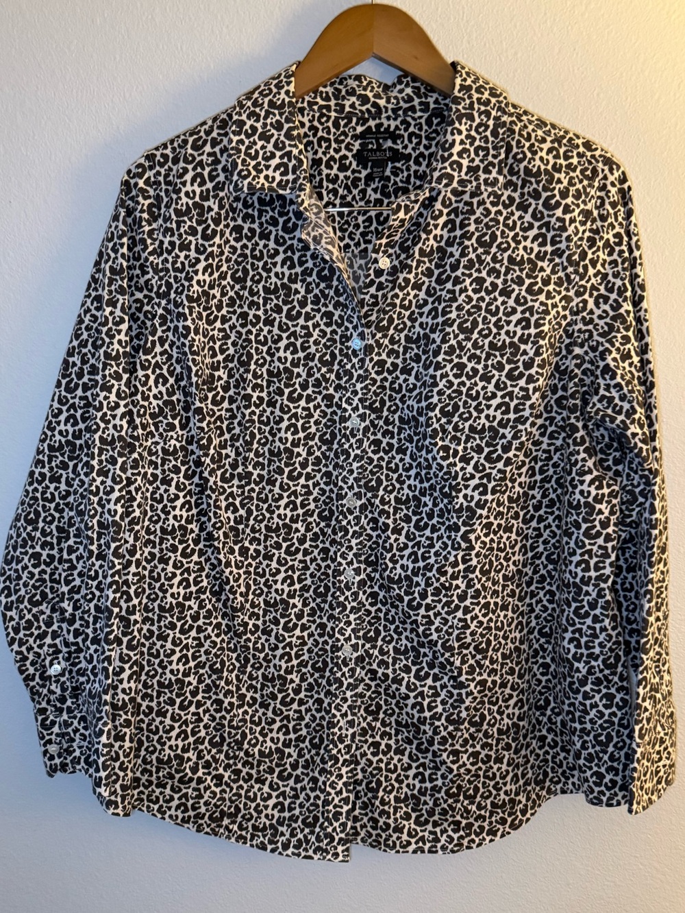 Talbots Black and White Leopard Print Button-Down Shirt